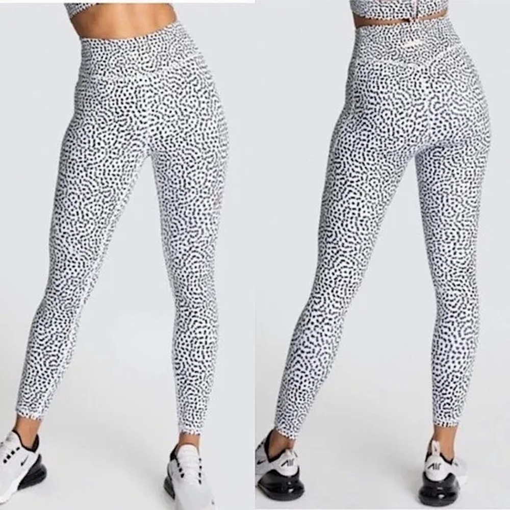 DoYouEven leggings tights black white polka dots high waisted size small